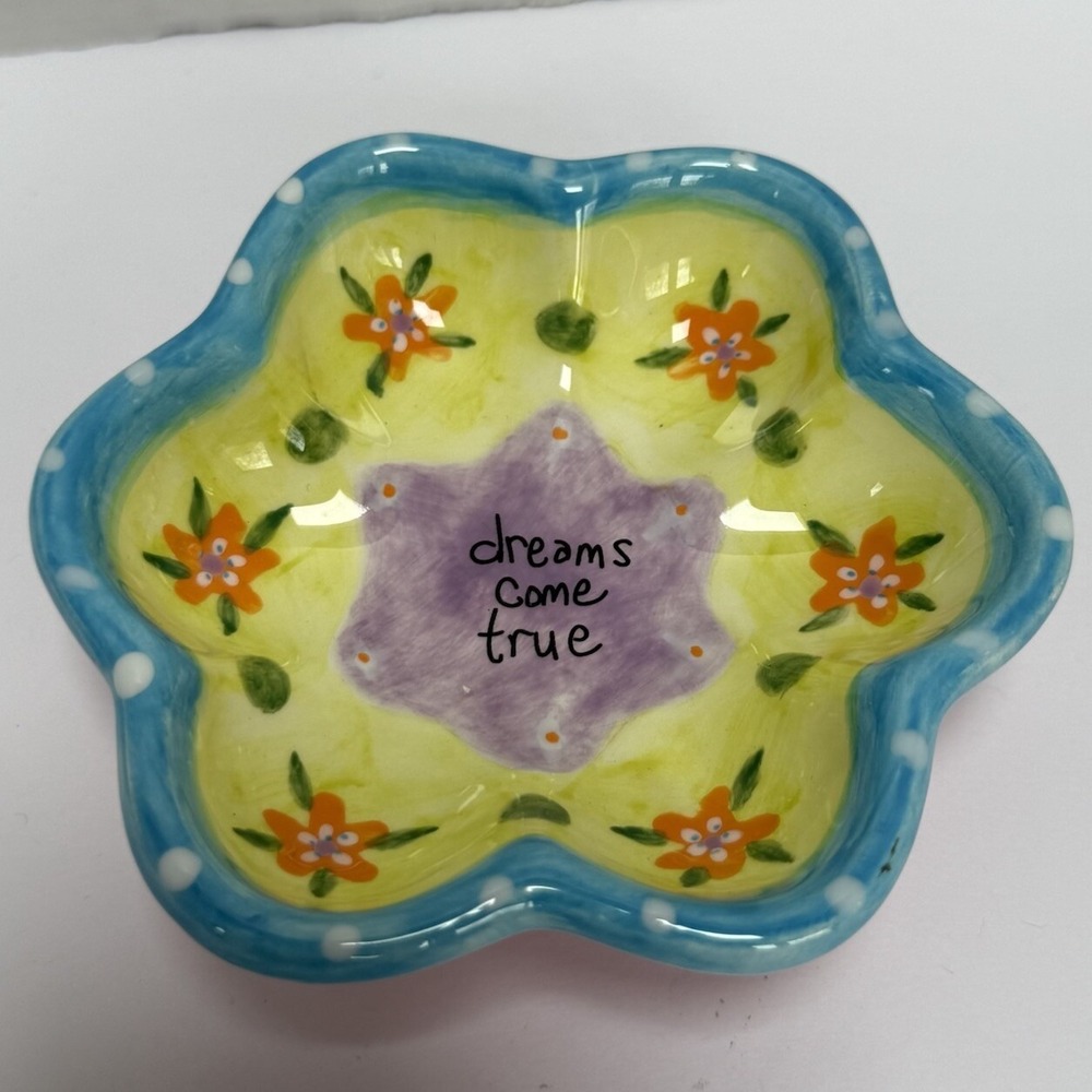 Footed Trinket Dish "Dreams Come True"-Natural Life-Ceramic 4.5" W & 1.5" H‎